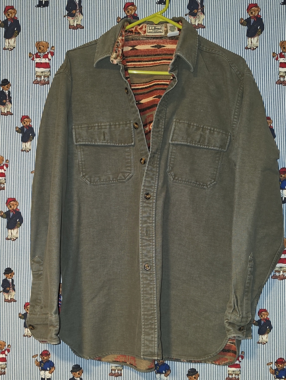 L.L. Bean Men's Aztec Olive Green Button-Up Chore Jacket Medium Regular